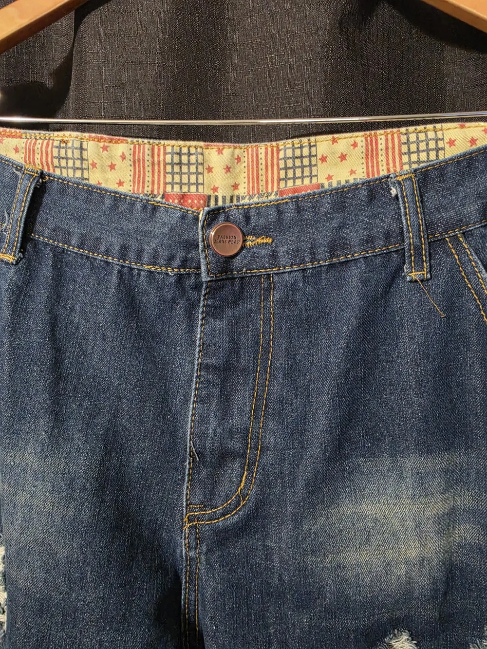 Men's VTG Fashion Jeans Straight Fit Distressed Dark Blue